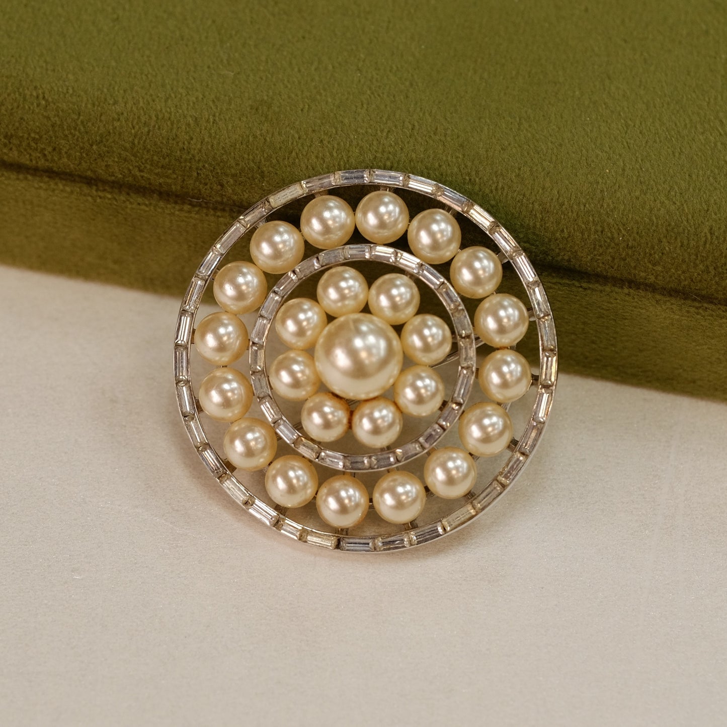 Trifari Round Pin Faux Pearls 1950s