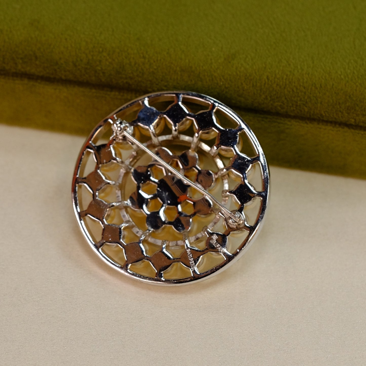 Trifari Round Pin Faux Pearls 1950s