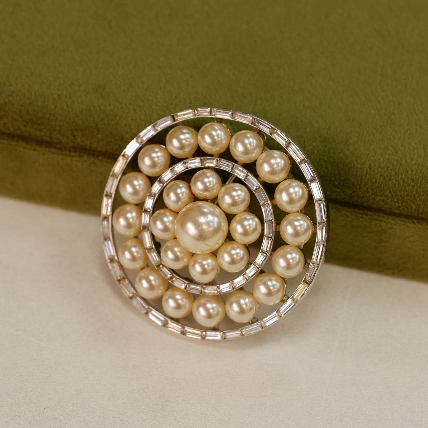 Trifari Round Pin Faux Pearls 1950s