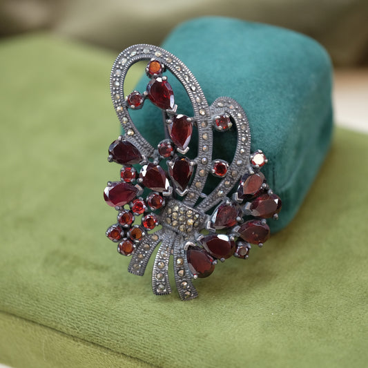 Sterling Brooch with Garnets & Marcasites, c.1930