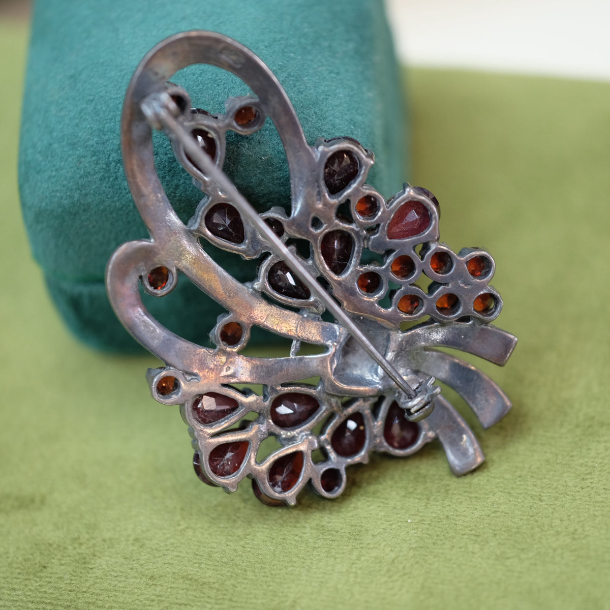Sterling Brooch with Garnets & Marcasites, c.1930