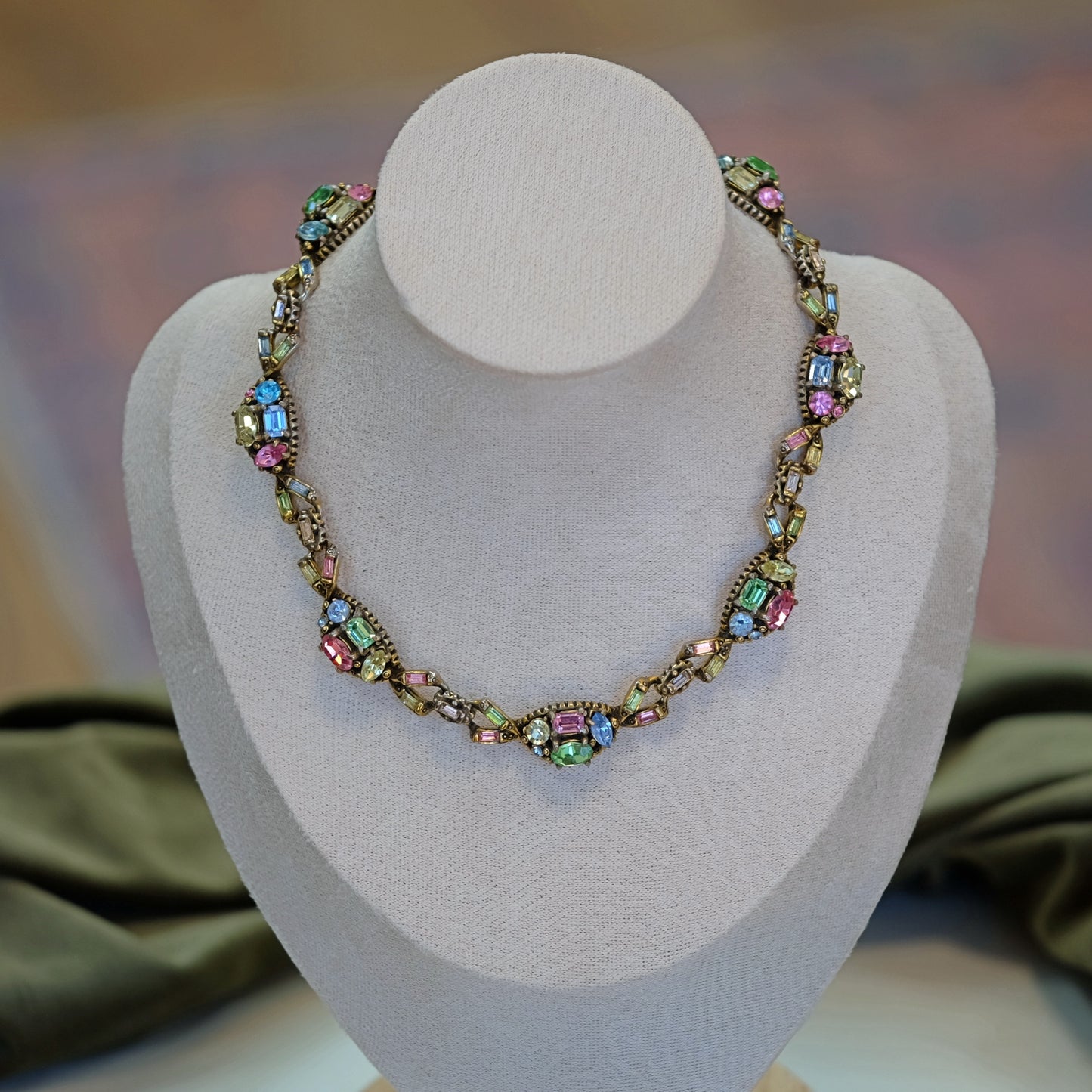 Hollycraft Necklace with Pastel Rhinestones
