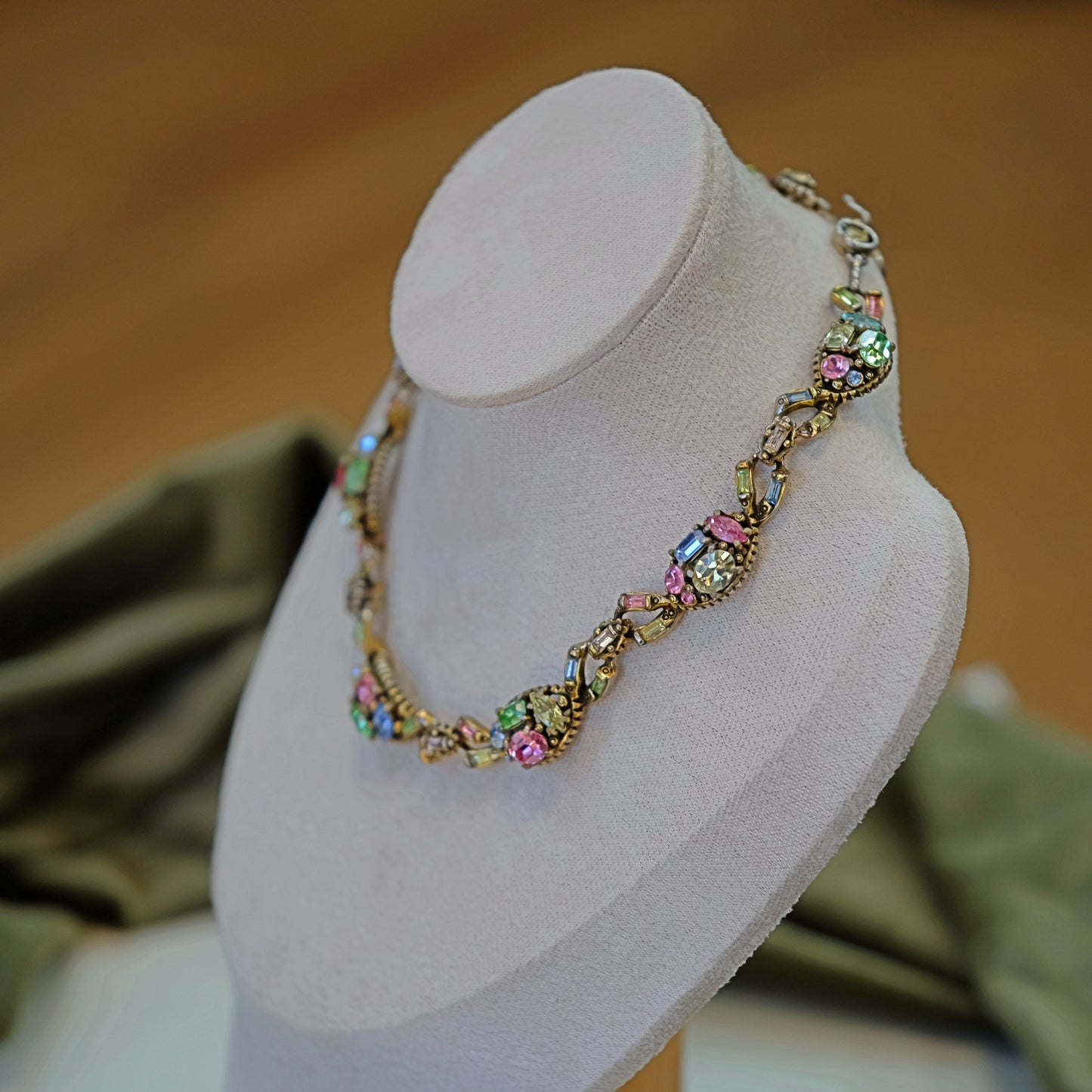 Hollycraft Necklace with Pastel Rhinestones