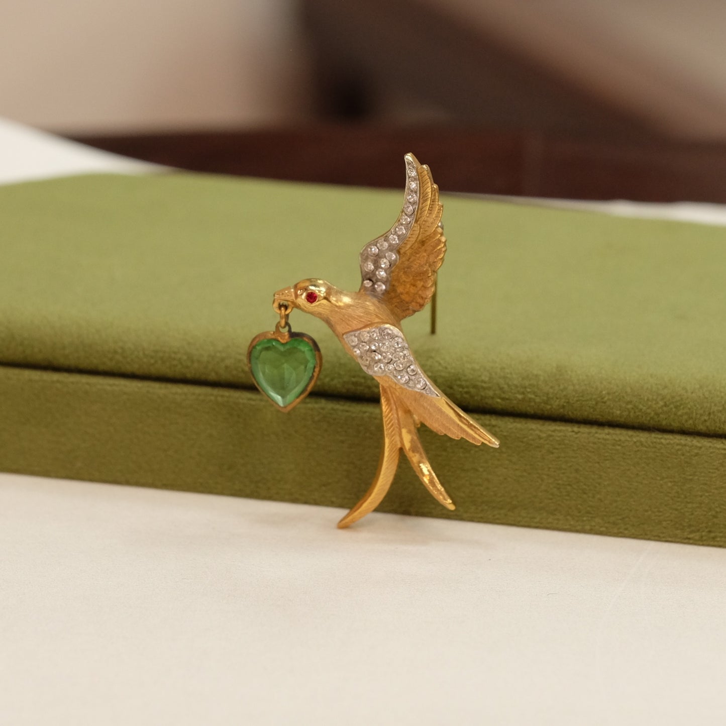 Kramer Bird with Crystal Heart Charm 1950s