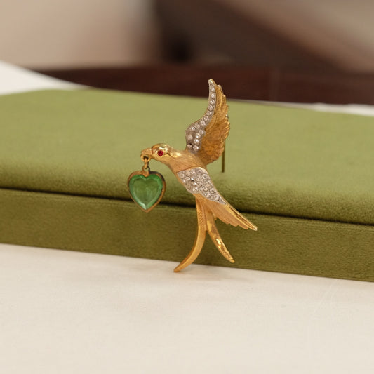 Kramer Bird with Crystal Heart Charm 1950s
