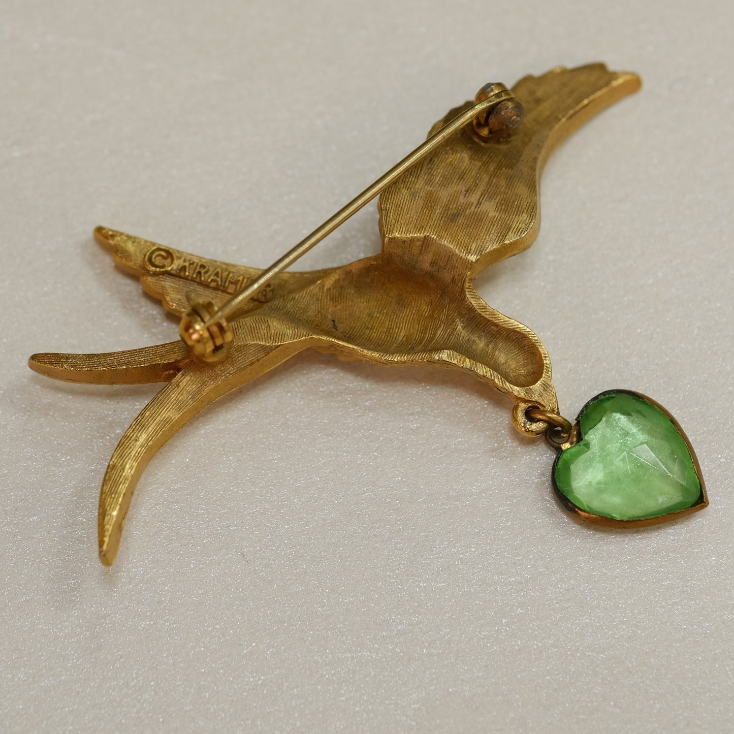 Kramer Bird with Crystal Heart Charm 1950s