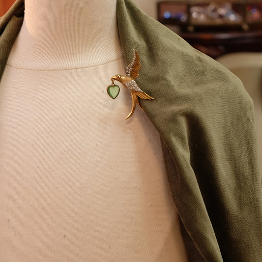 Kramer Bird with Crystal Heart Charm 1950s
