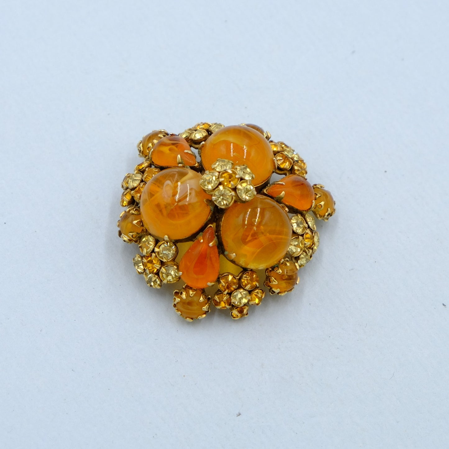Vintage Schreiner New York Amber Dome Brooch 1960s