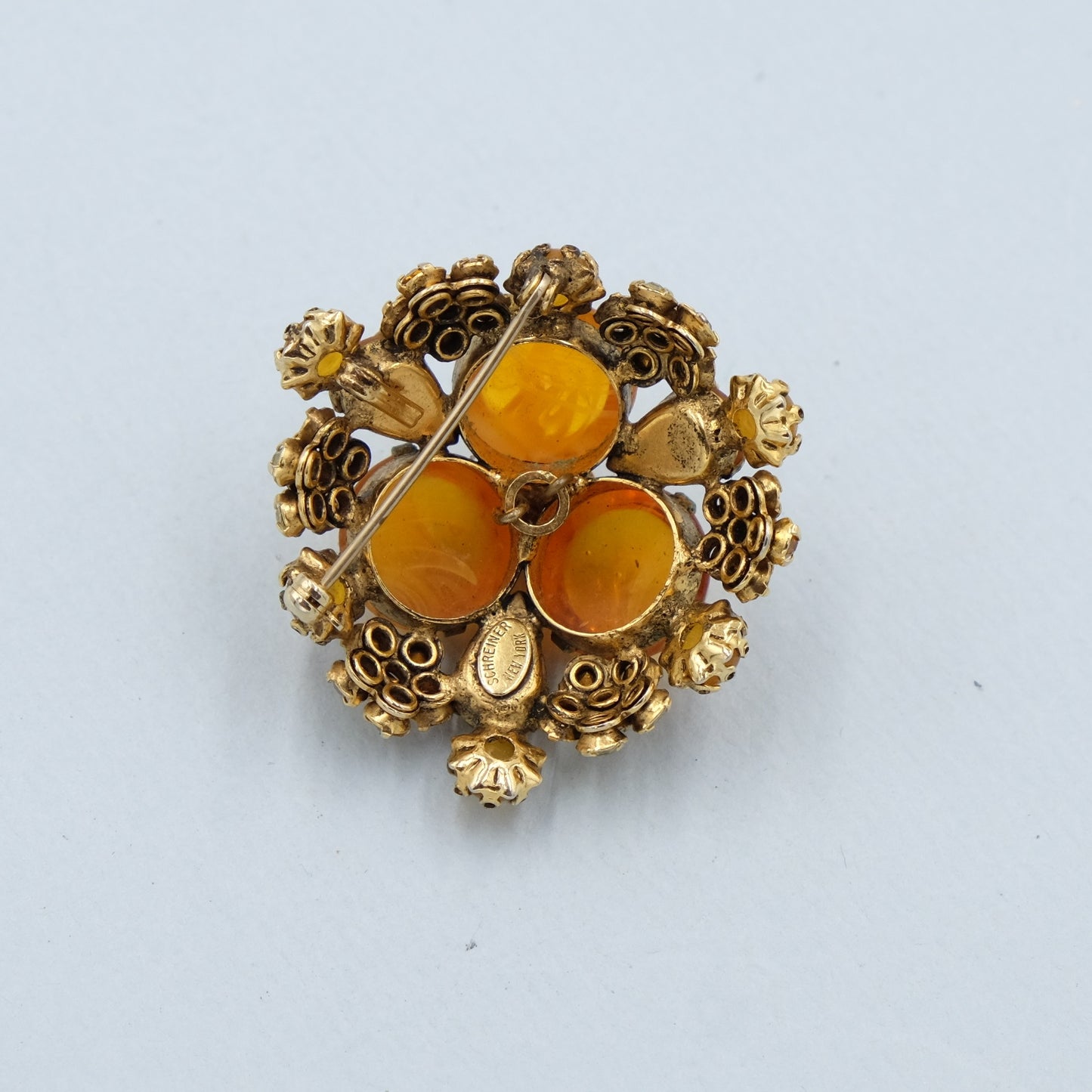 Vintage Schreiner New York Amber Dome Brooch 1960s