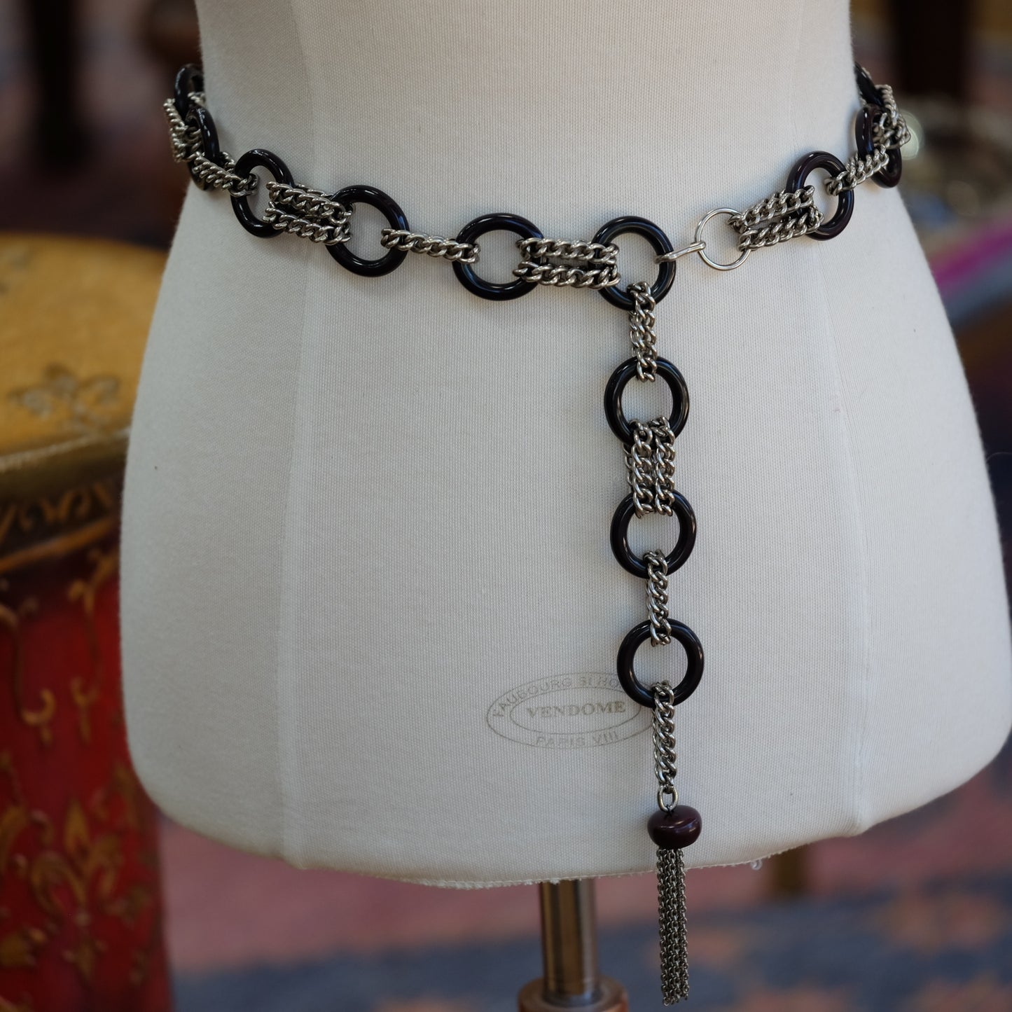 Vintage Ebonized Chain Tassel Belt 1970s
