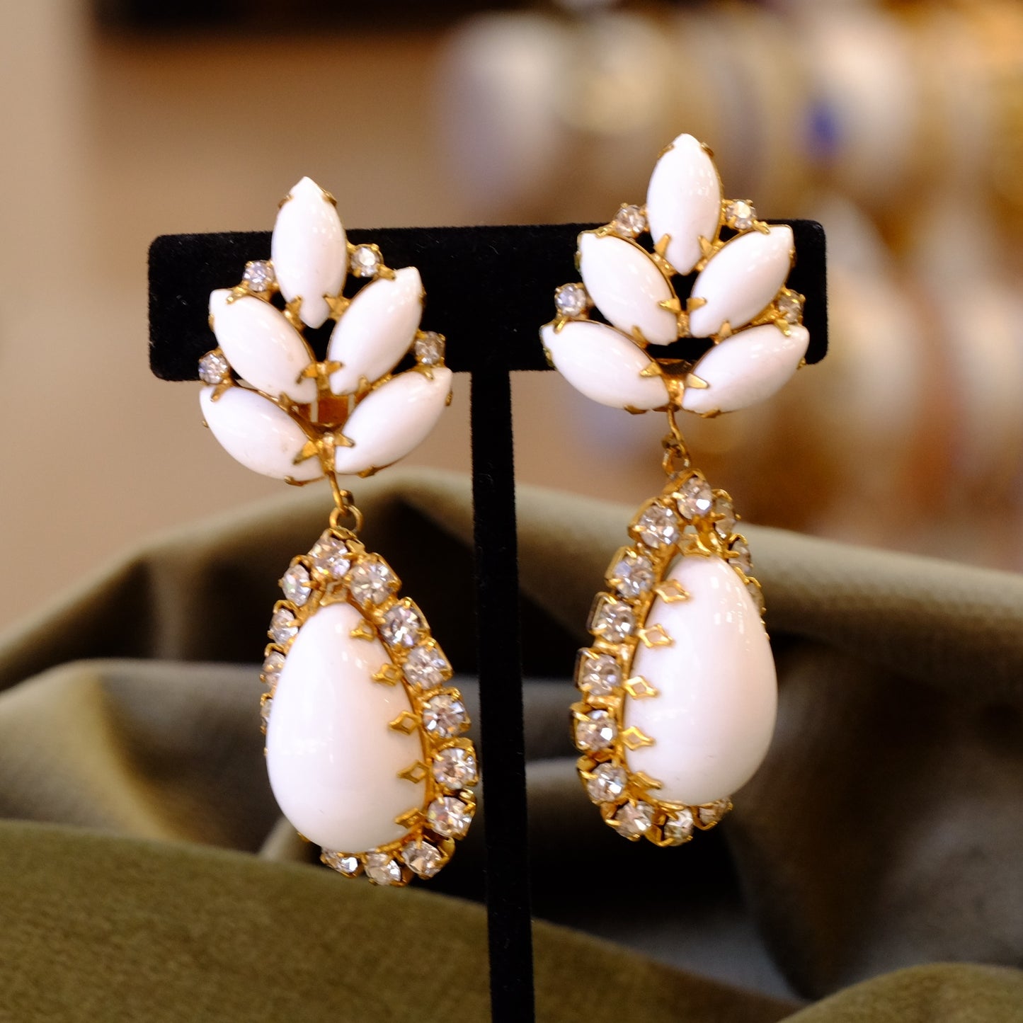 Kenneth Jay Lane Milk Glass Early Earrings 1960s
