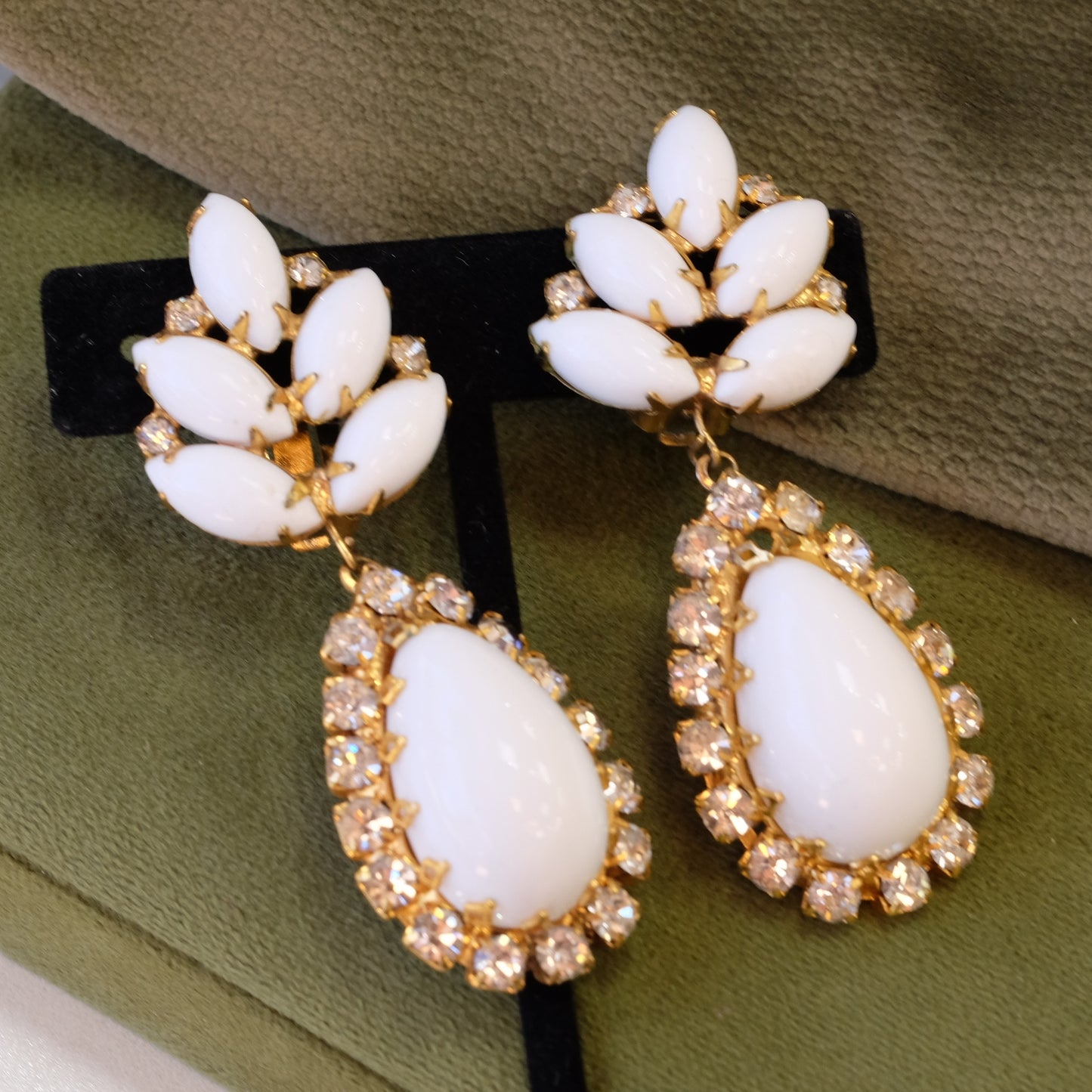 Kenneth Jay Lane Milk Glass Early Earrings 1960s