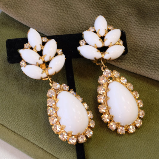 Kenneth Jay Lane Milk Glass Early Earrings 1960s