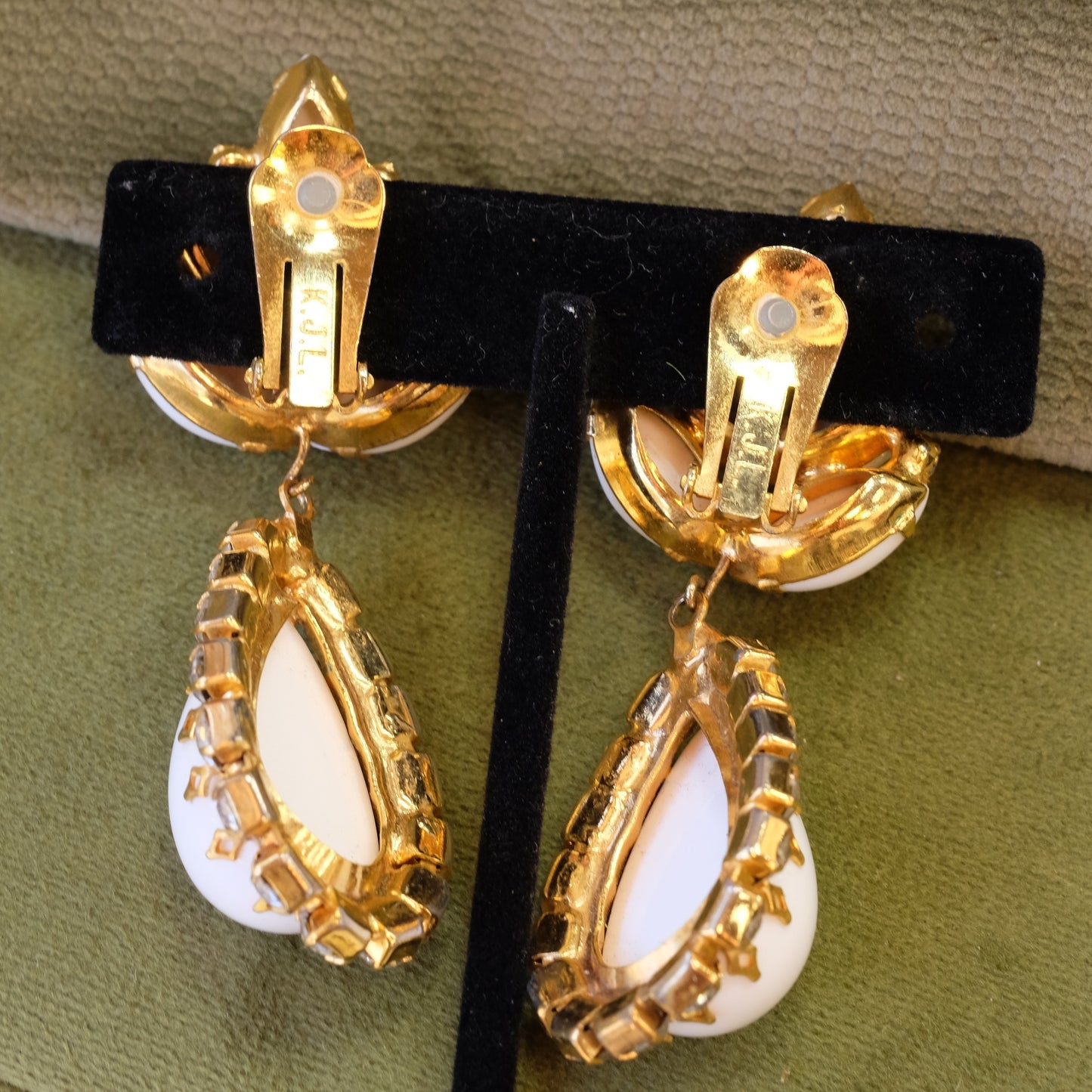 Kenneth Jay Lane Milk Glass Early Earrings 1960s