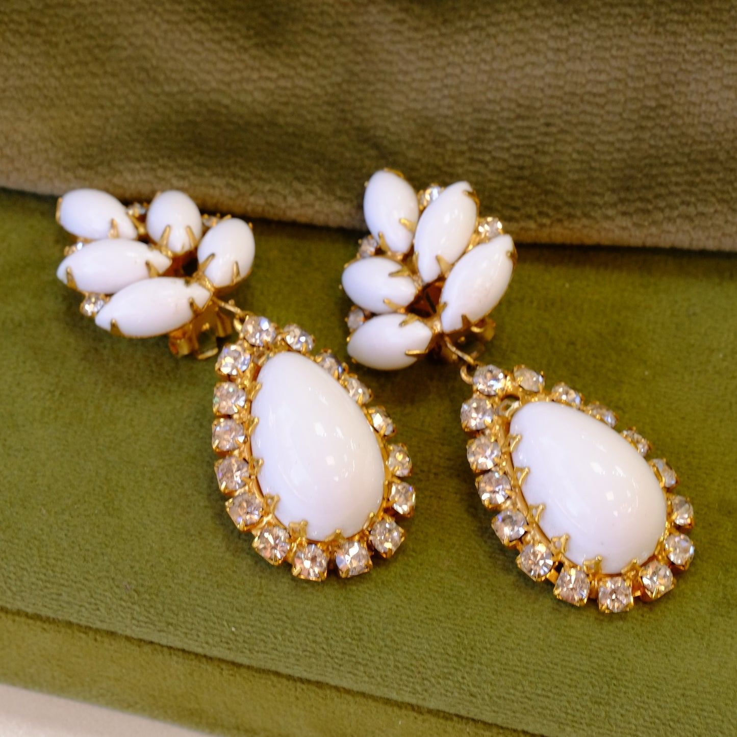 Kenneth Jay Lane Milk Glass Early Earrings 1960s