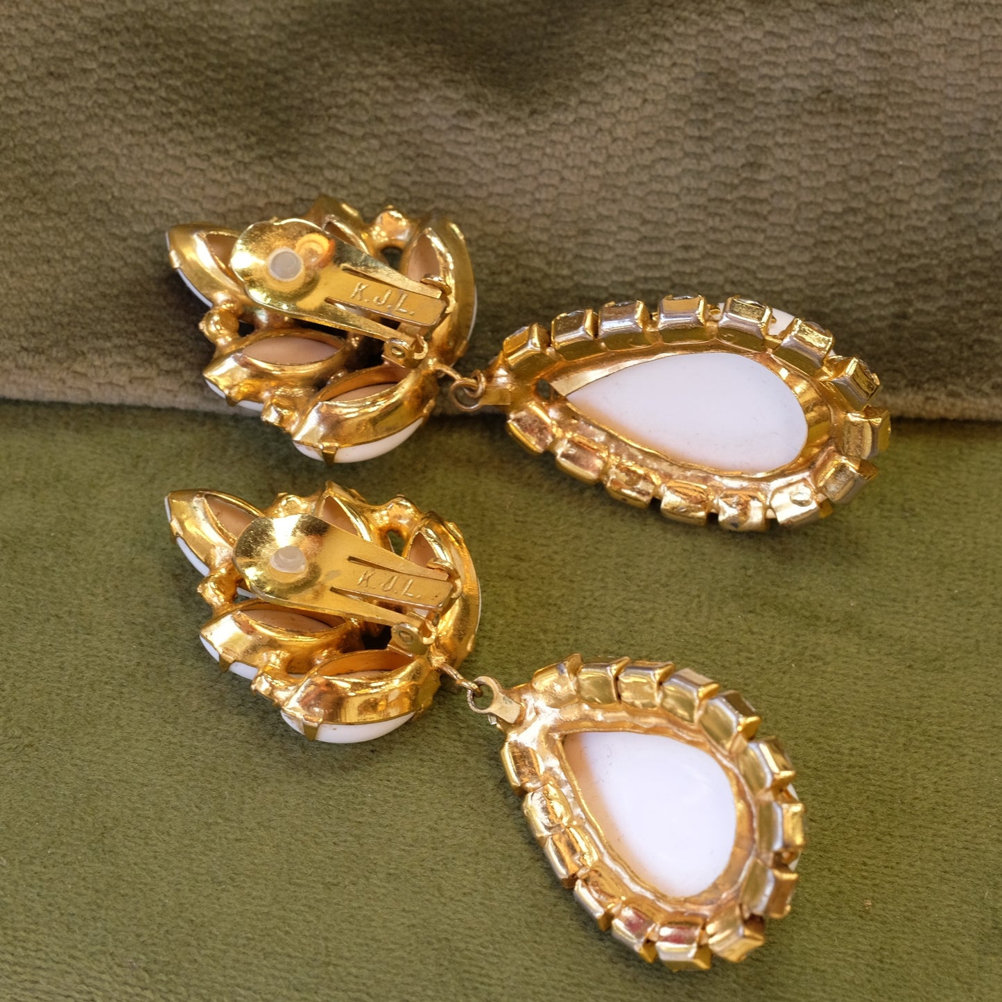 Kenneth Jay Lane Milk Glass Early Earrings 1960s