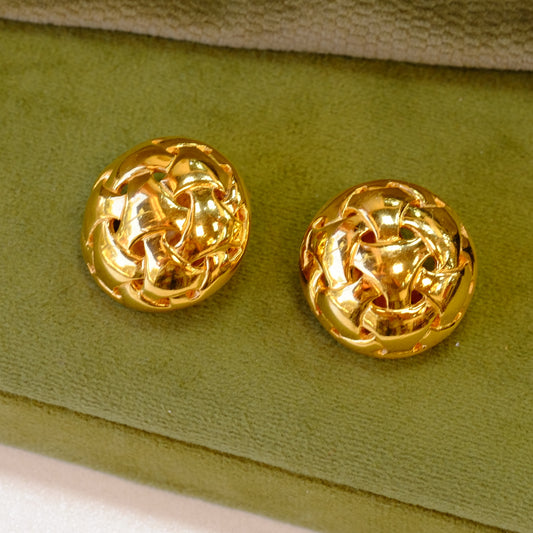 Vintage Ciner Round Button Earrings 1980s