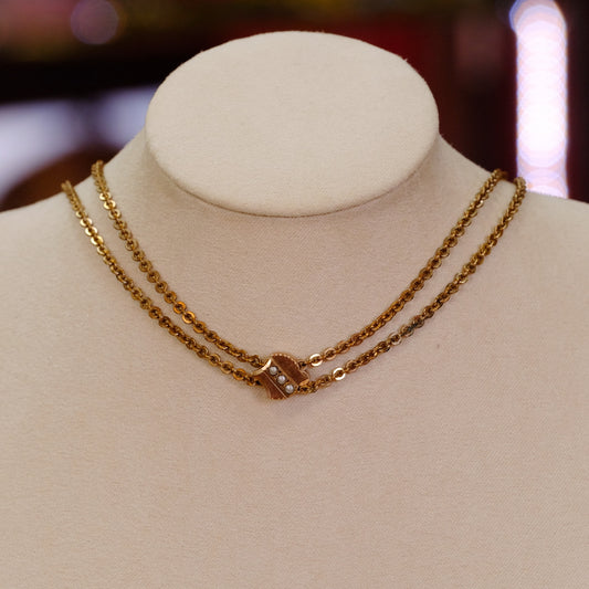 Victorian Gold Filled 10K Slider Chain  with 3 seed pearls