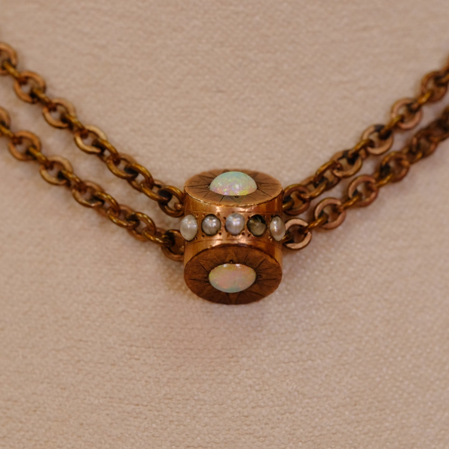Victorian Gold Filled 9K and 14K Slider chain with opal