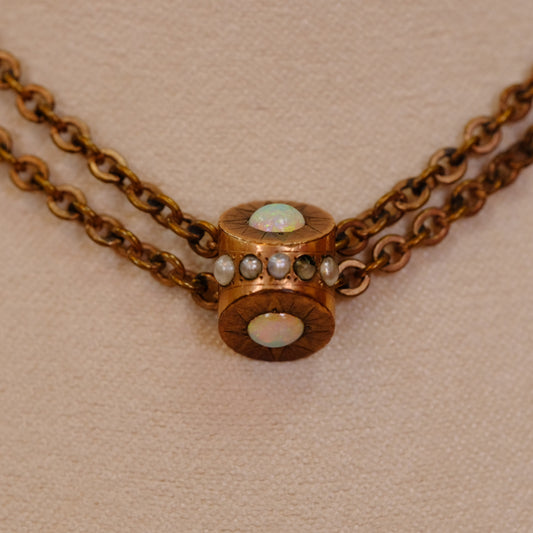 Victorian Gold Filled 9K and 14K Slider chain with opal