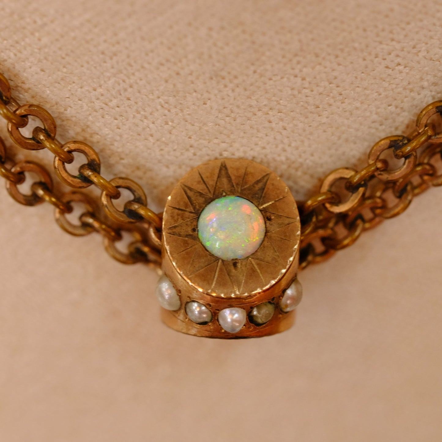Victorian Gold Filled 9K and 14K Slider chain with opal