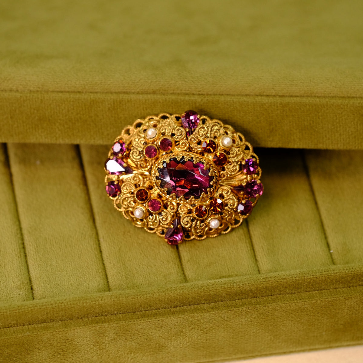 Vintage West Germany Filigree Purple Brooch