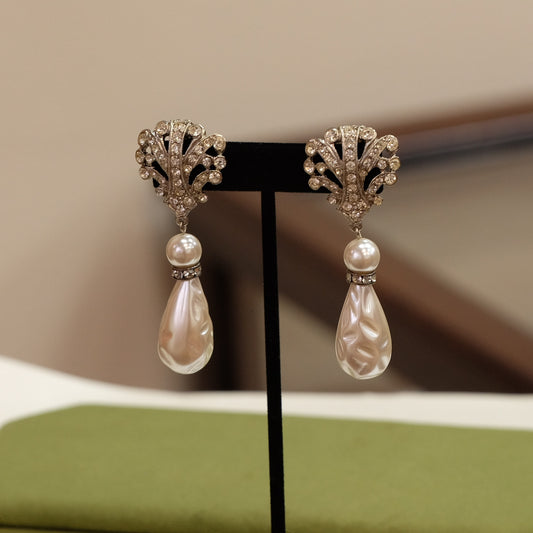 Vintage Tara Statement Earrings with Faux Pearl Drop 1980s