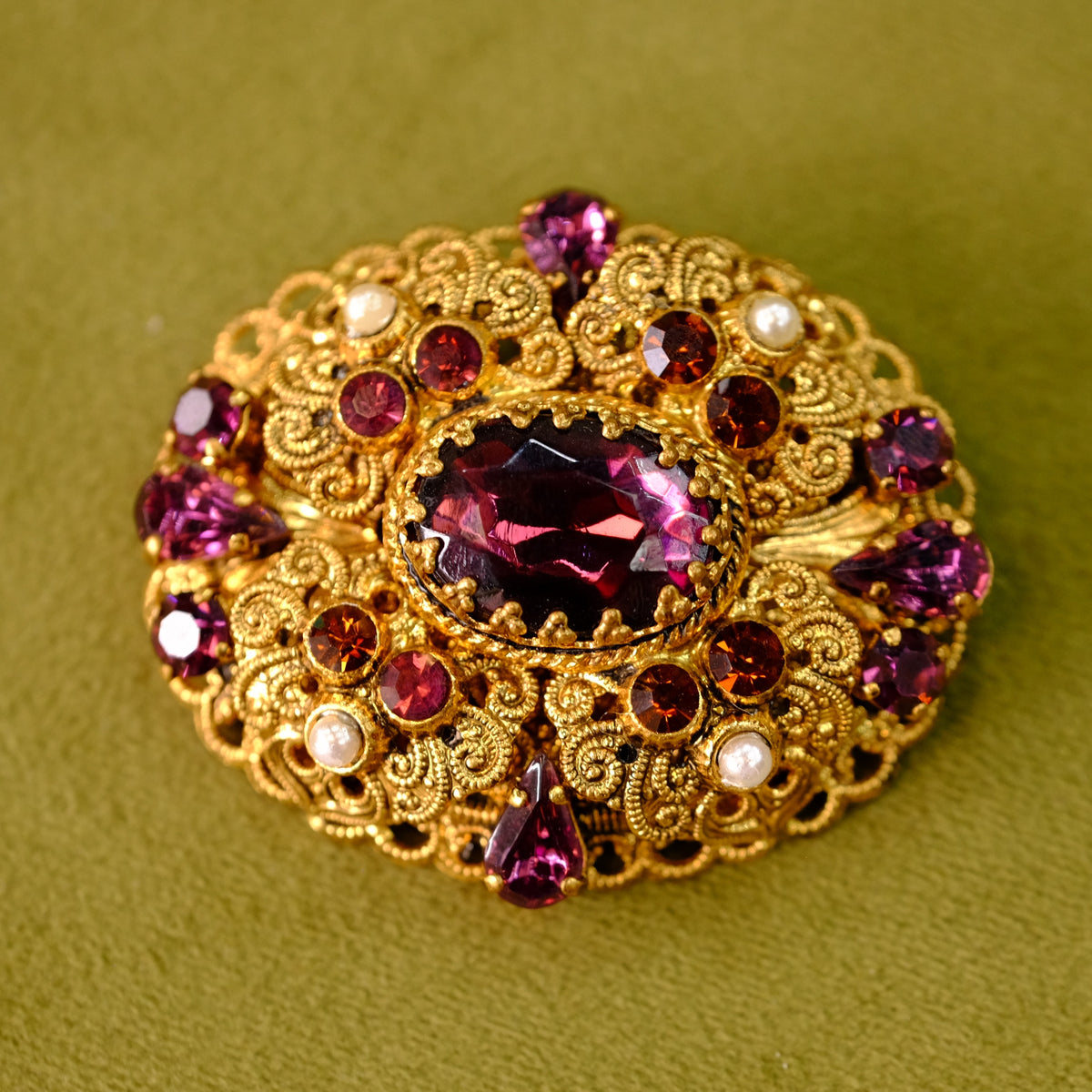 Vintage West Germany Filigree Purple Brooch