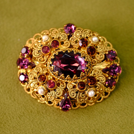 Vintage West Germany Filigree Purple Brooch