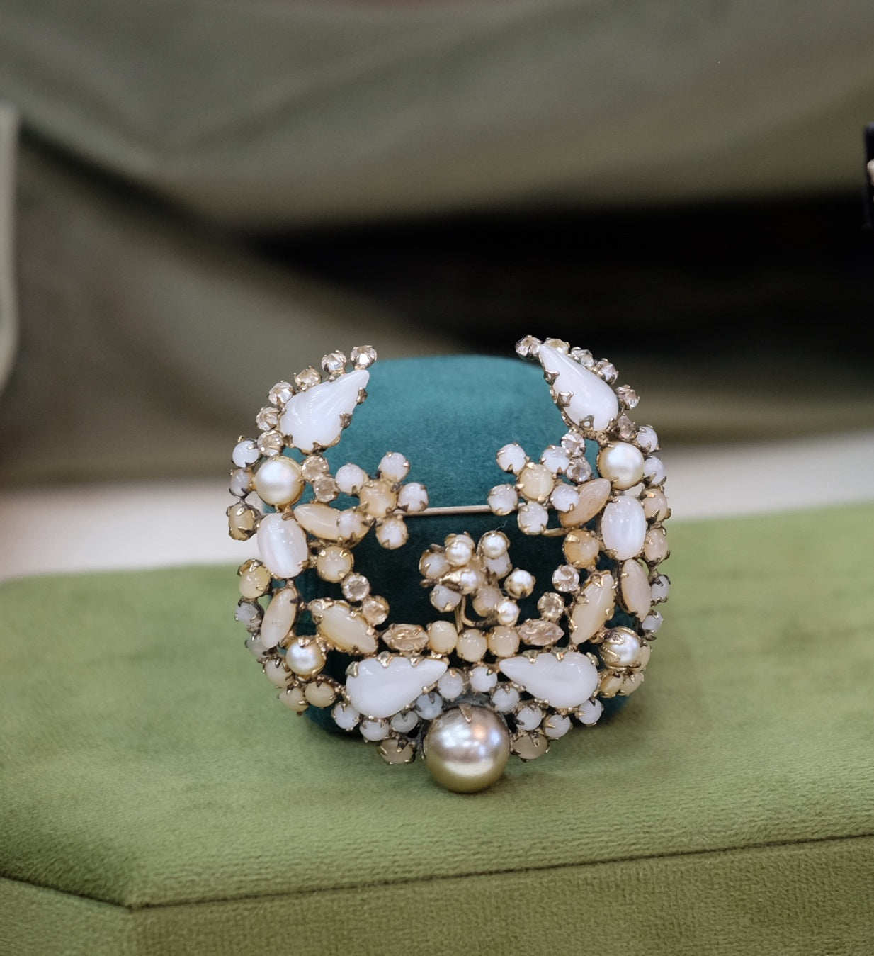 Schreiner Moonglow Brooch and Earring Set 1960s