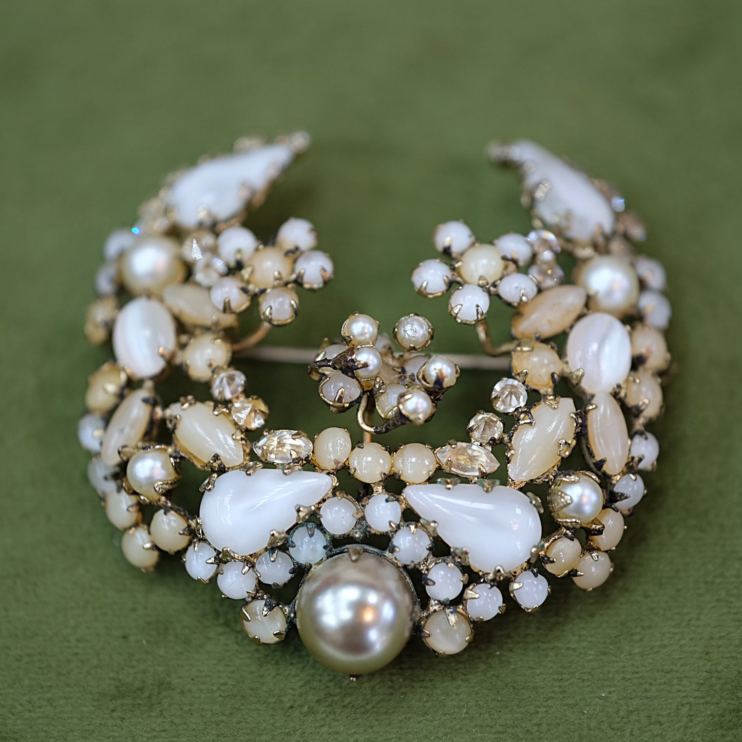 Schreiner Moonglow Brooch and Earring Set 1960s