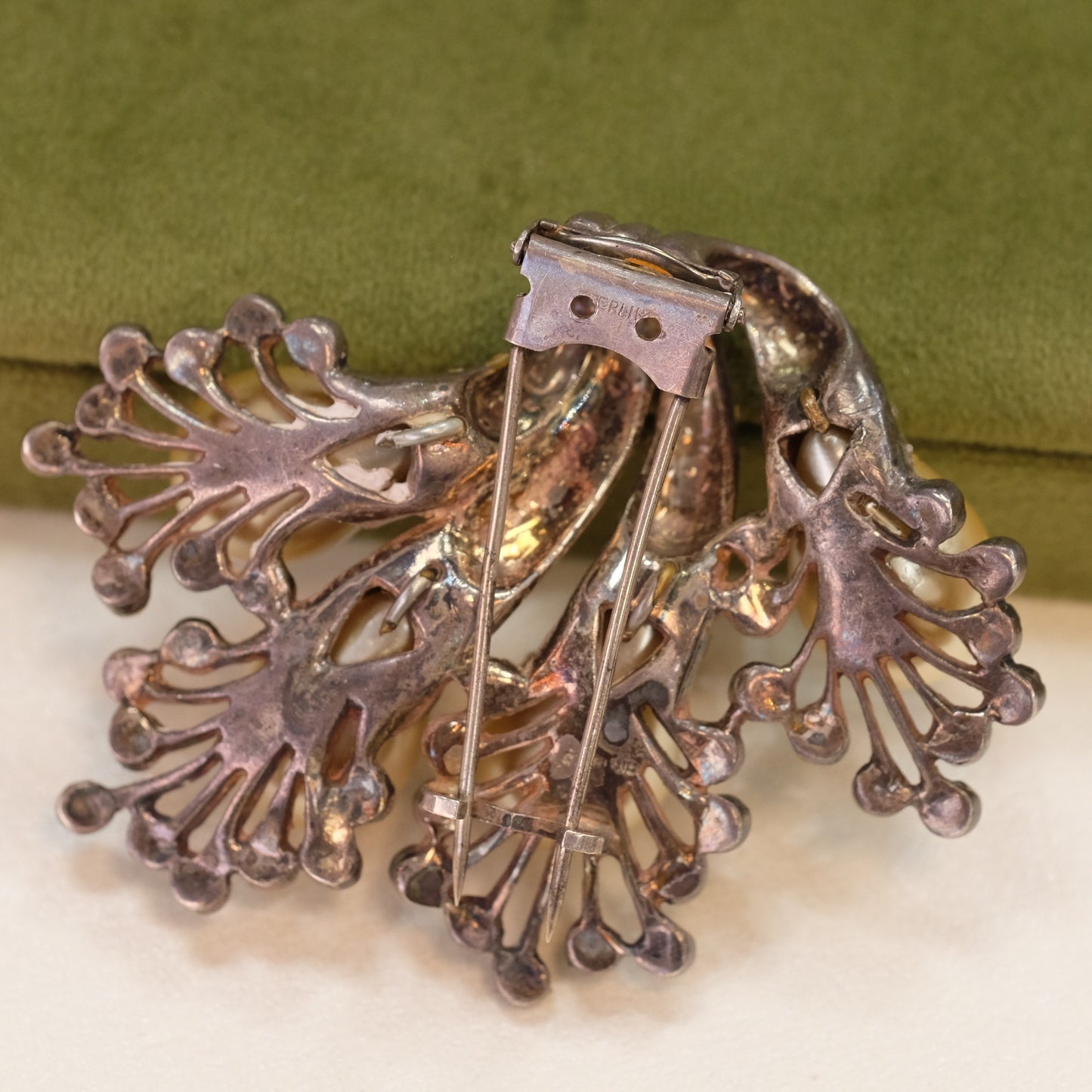 Eisenberg Sterling Faux Pearl Dress Clip 1940s