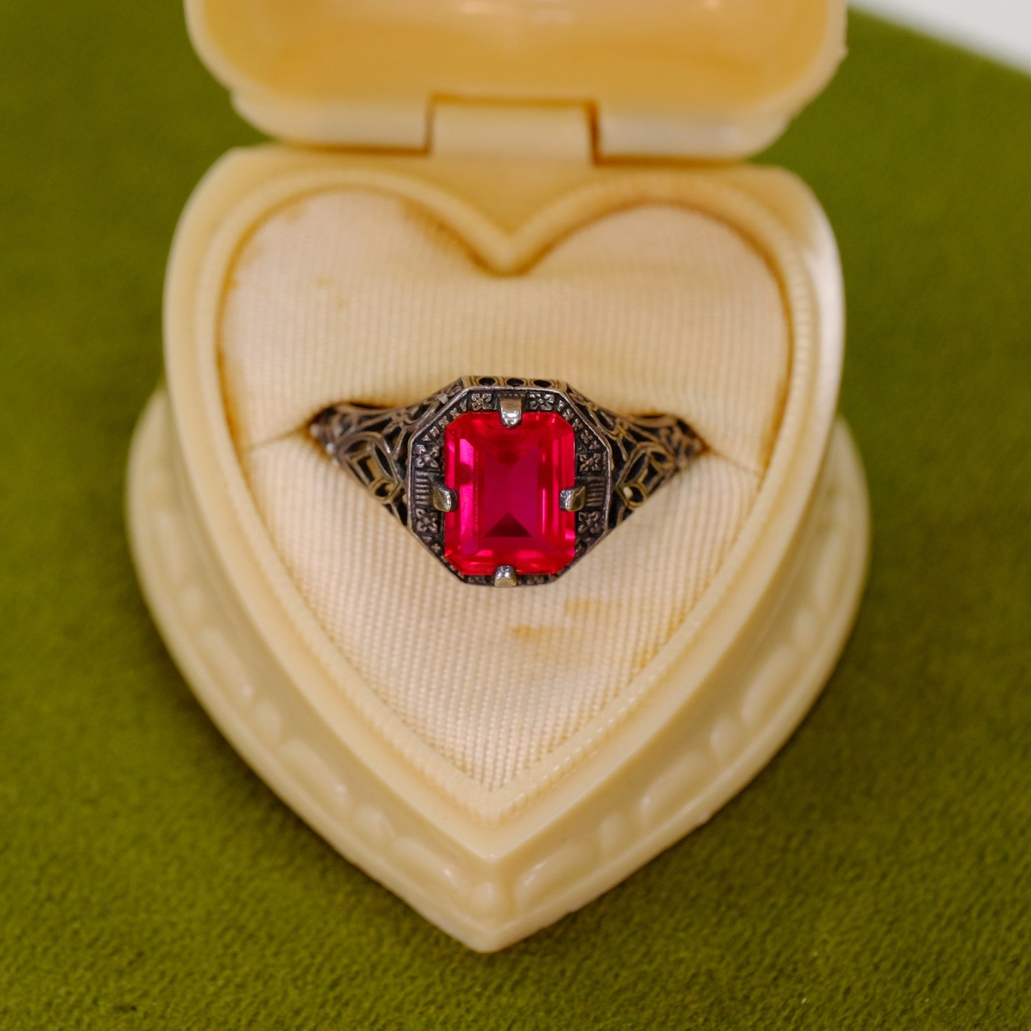 Antique Sterling Filigree Spinel Ring