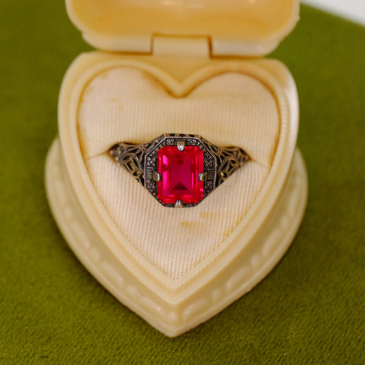 Antique Sterling Filigree Spinel Ring