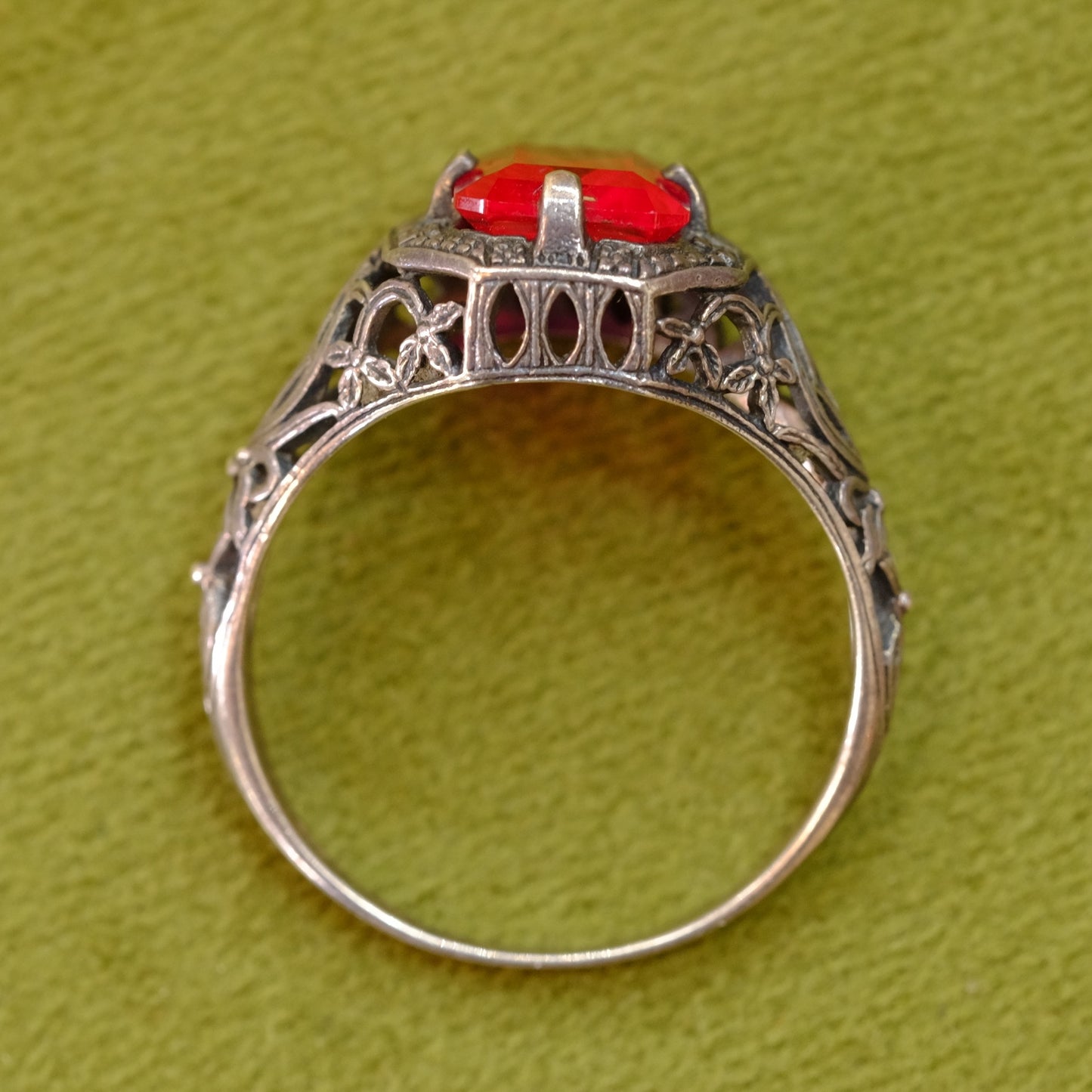 Antique Sterling Filigree Spinel Ring