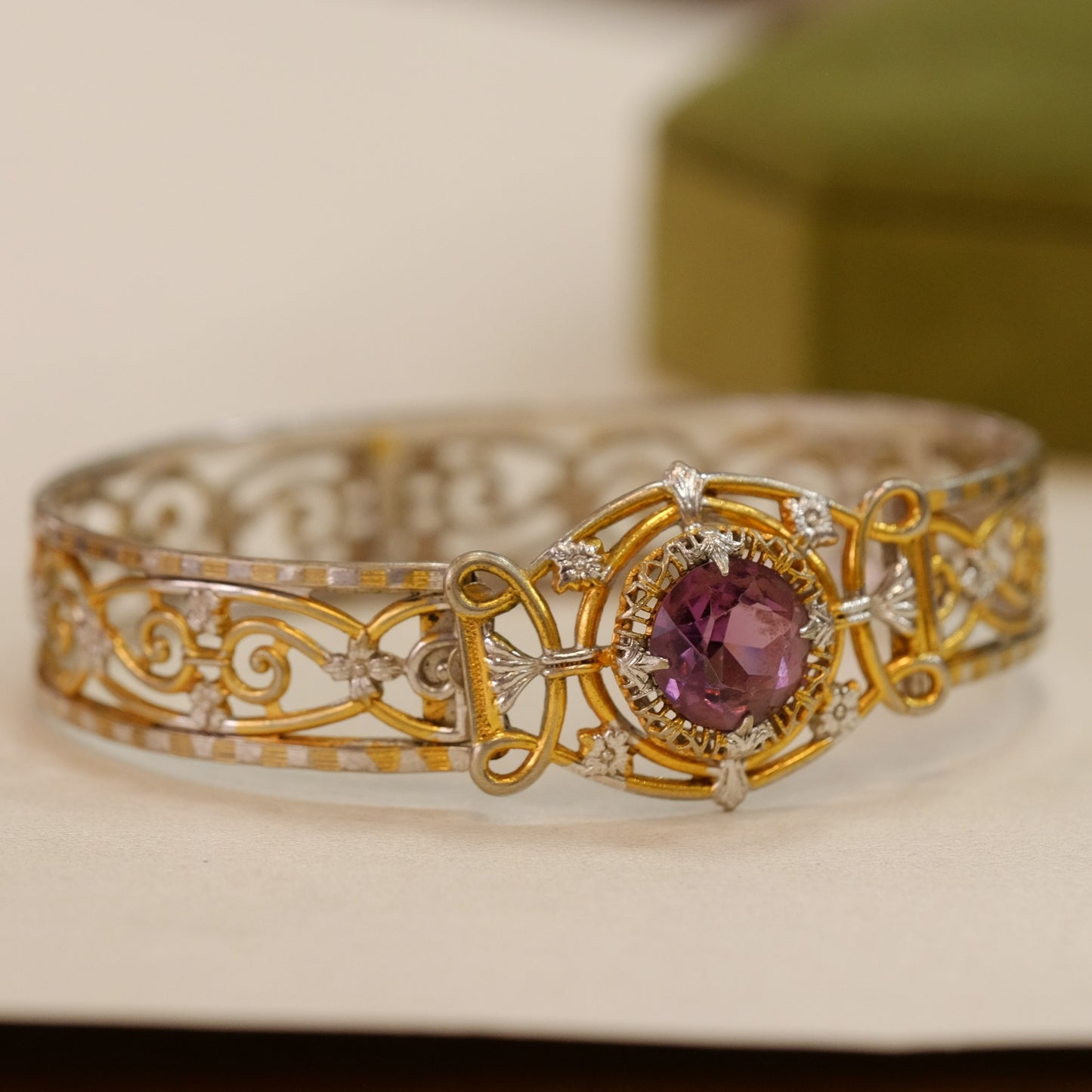 Art Deco Filigree with Czech glass JJ White co 1933