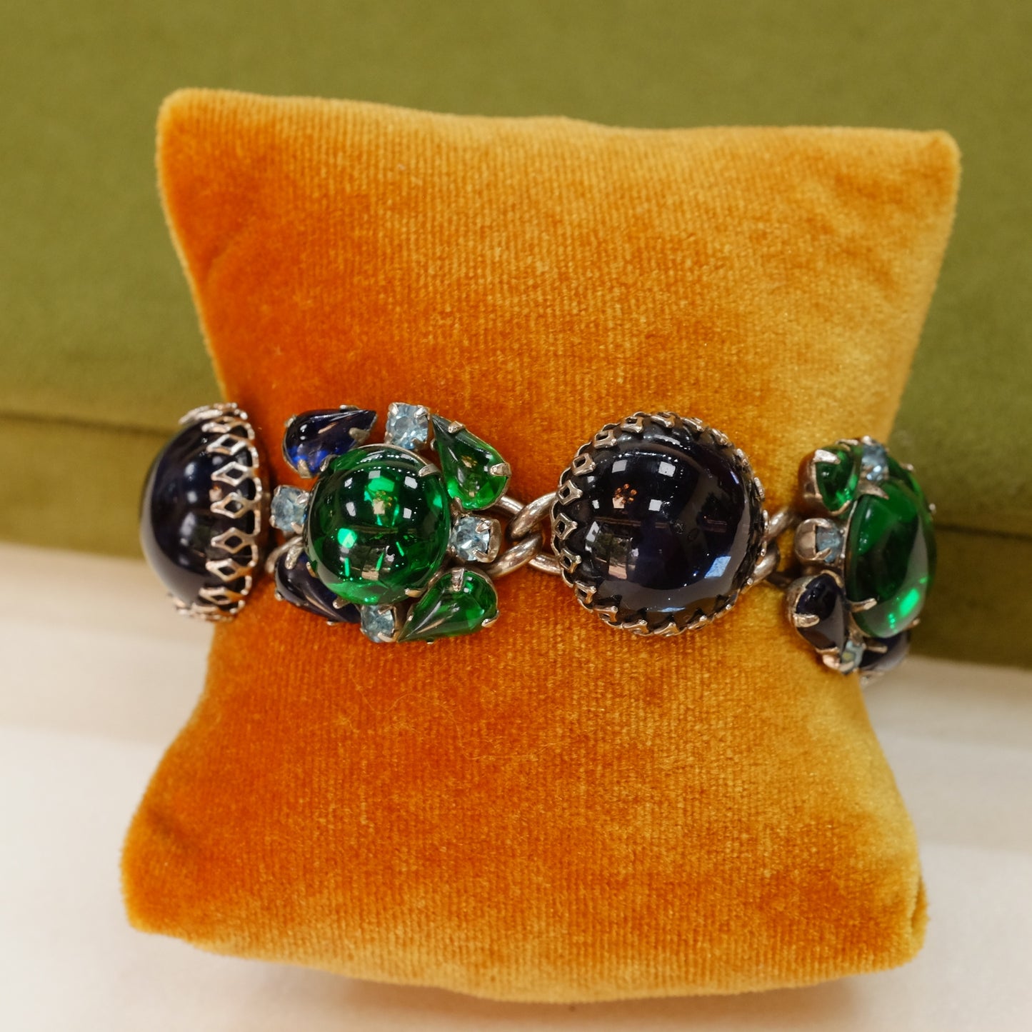 Weiss Green Blue Glass Cabochon Bracelet 1950s