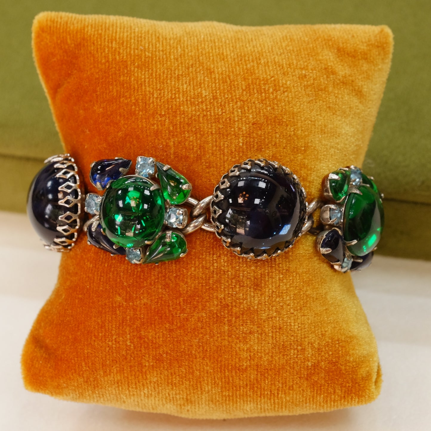 Weiss Green Blue Glass Cabochon Bracelet 1950s