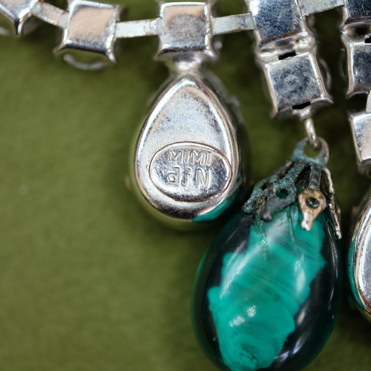 Mimi Di N Rhinestone and Green Glass Statement Necklace