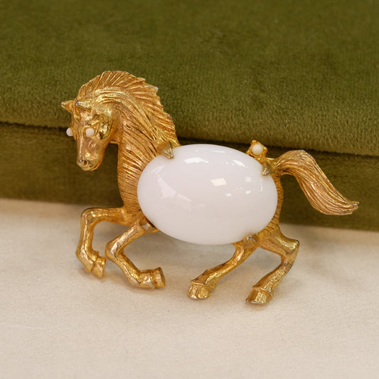 Vintage Goldtone Horse with White Cabochon 1960s