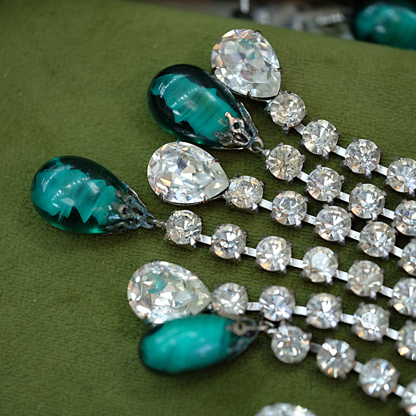 Mimi Di N Rhinestone and Green Glass Statement Necklace
