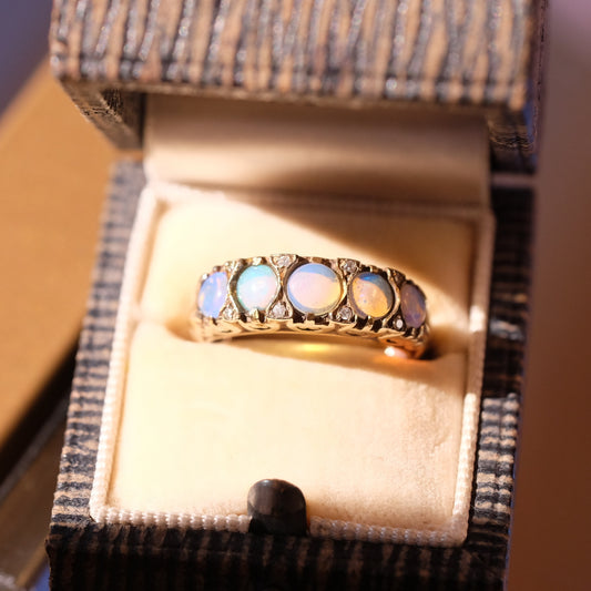 Dreamy 14K Gold Opal and Diamond Victorian Ring