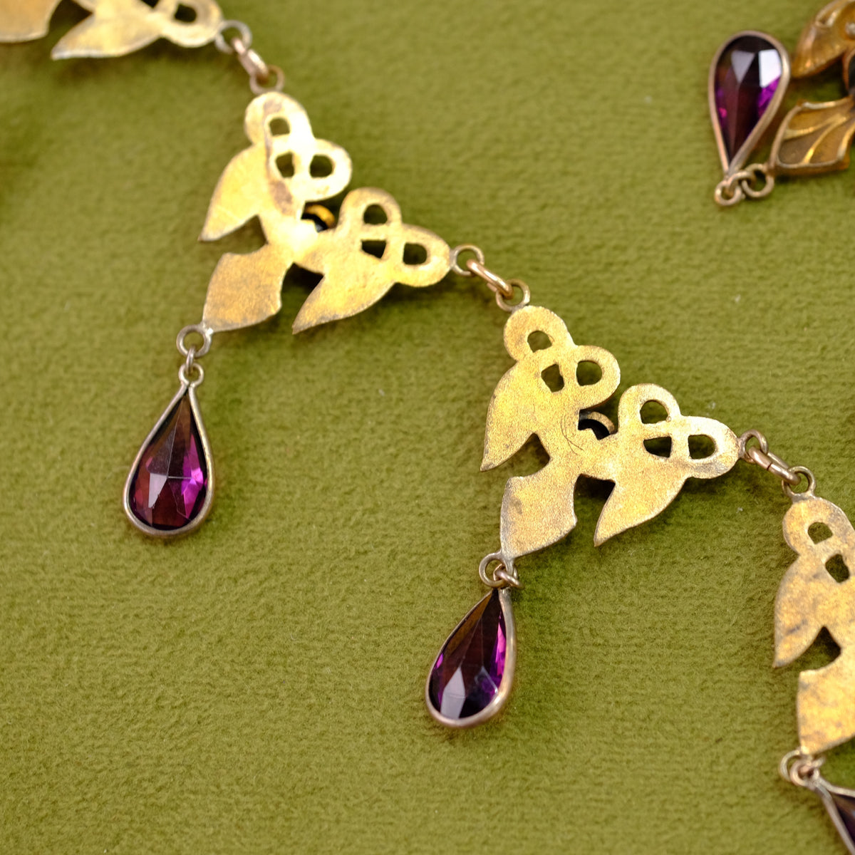 Art Nouveau Necklace with purple glass drops