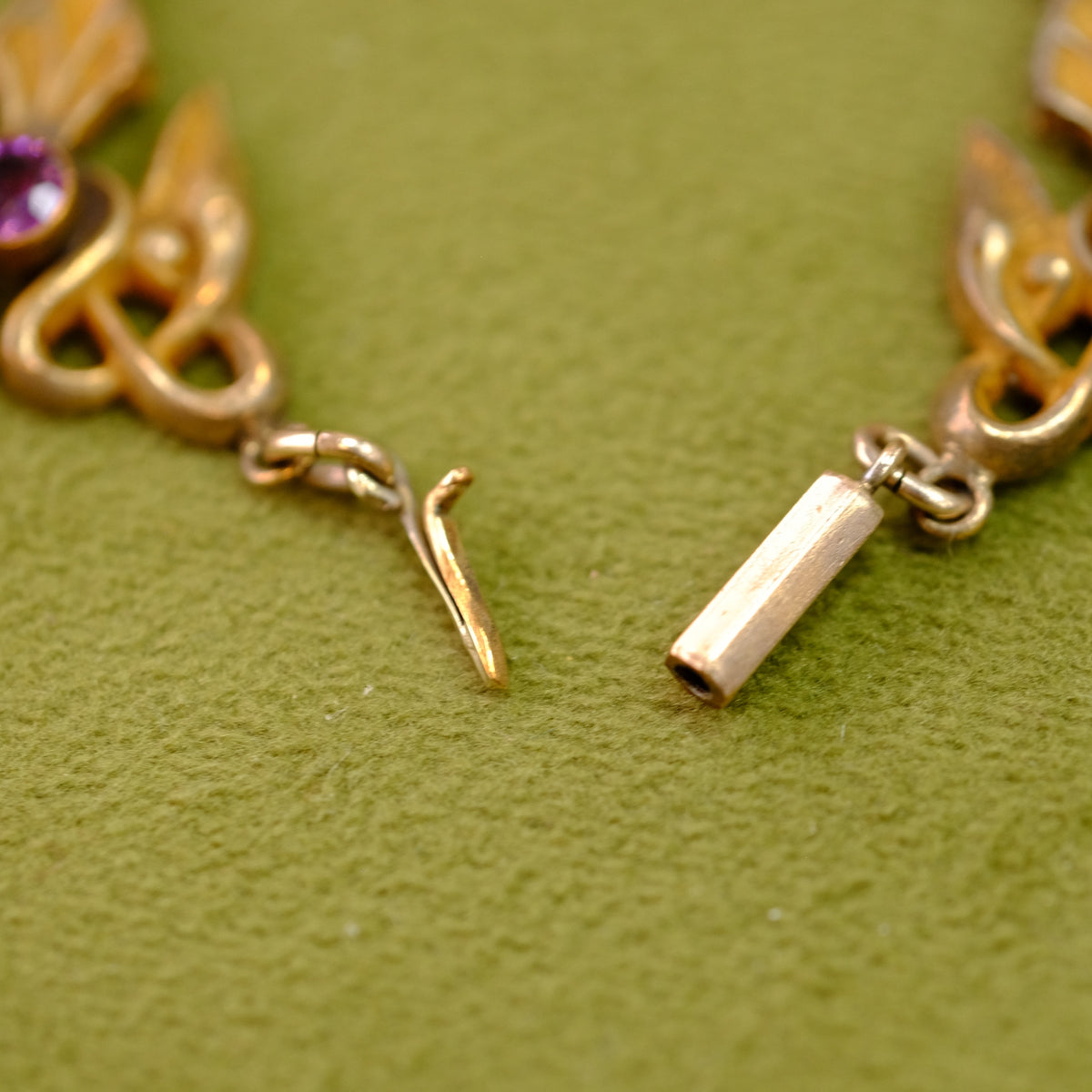 Art Nouveau Necklace with purple glass drops