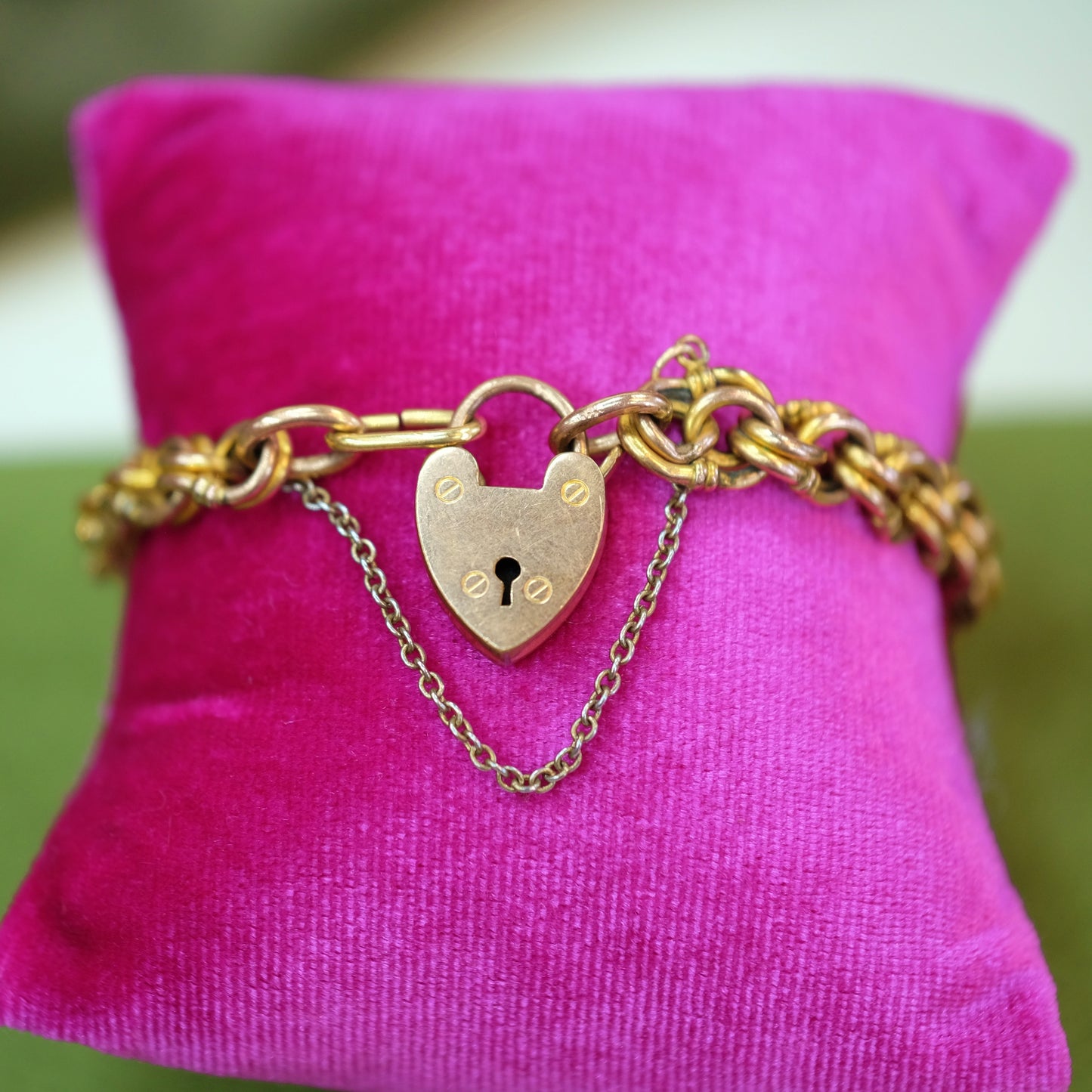 Chain Bracelet with Heart Lock Rolled Gold