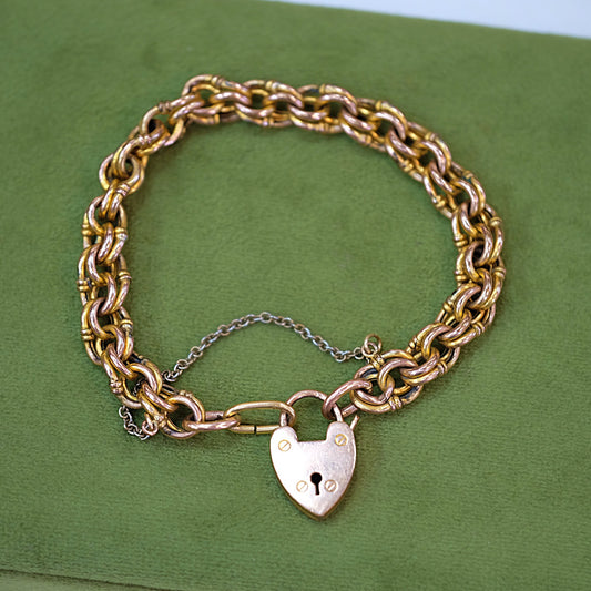 Chain Bracelet with Heart Lock Rolled Gold