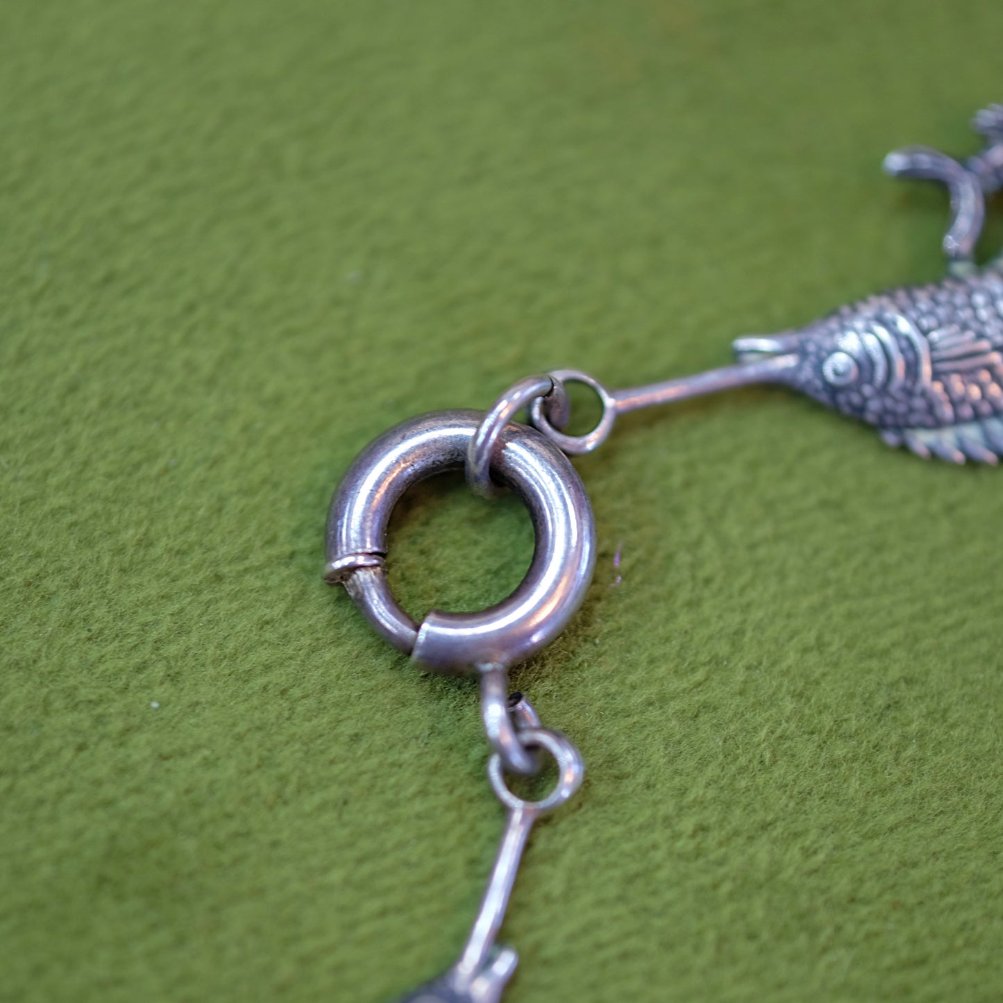 Sterling blue cab figural fish bracelet