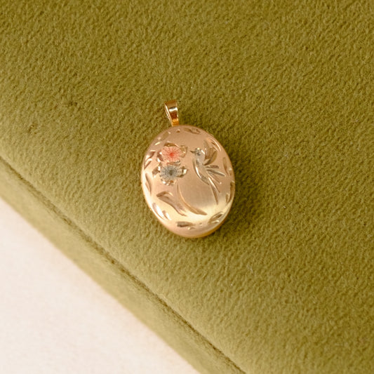 Vintage Tiny Hummingbird 14K Gold Filled Locket