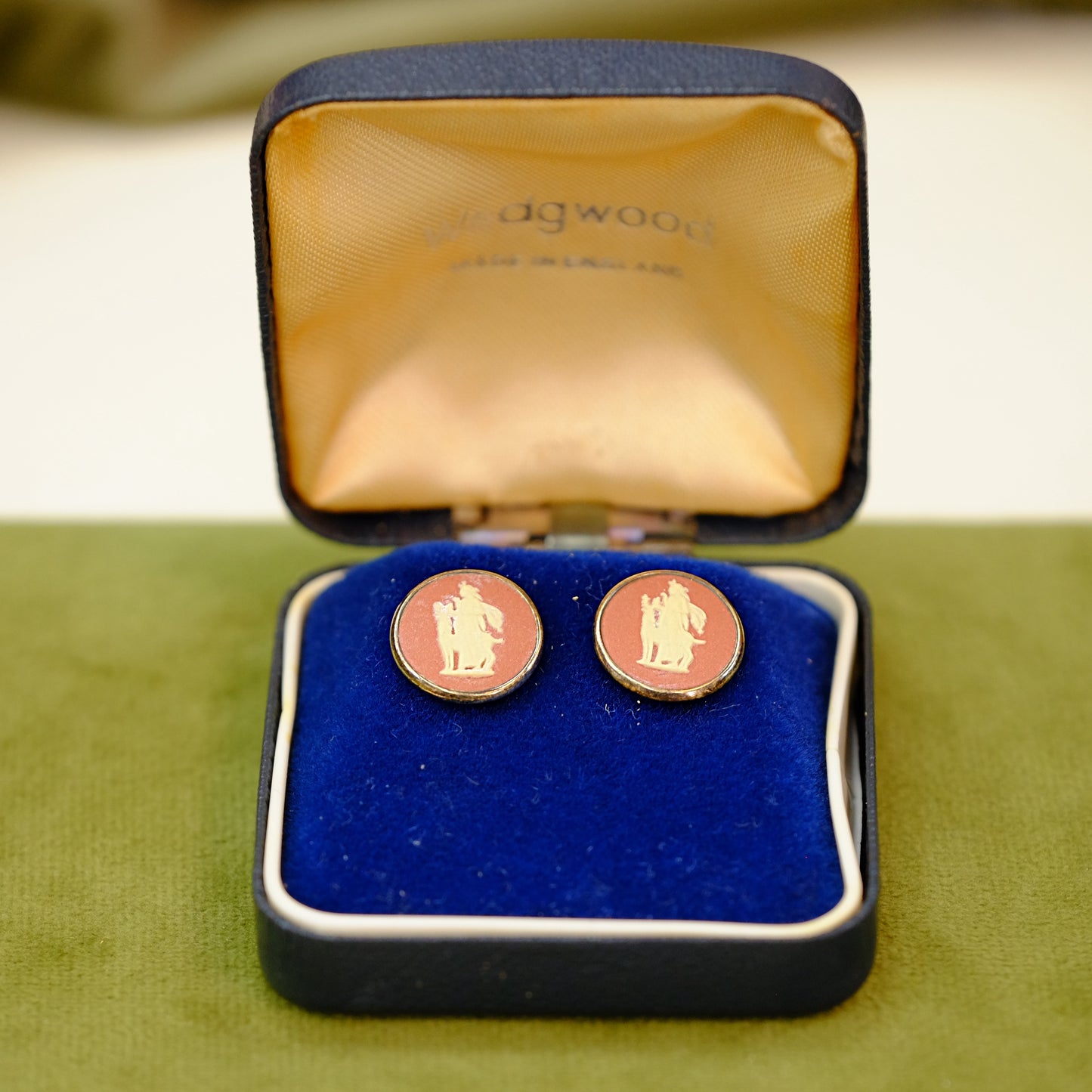 English Cameo Stud Earrings in Original Box