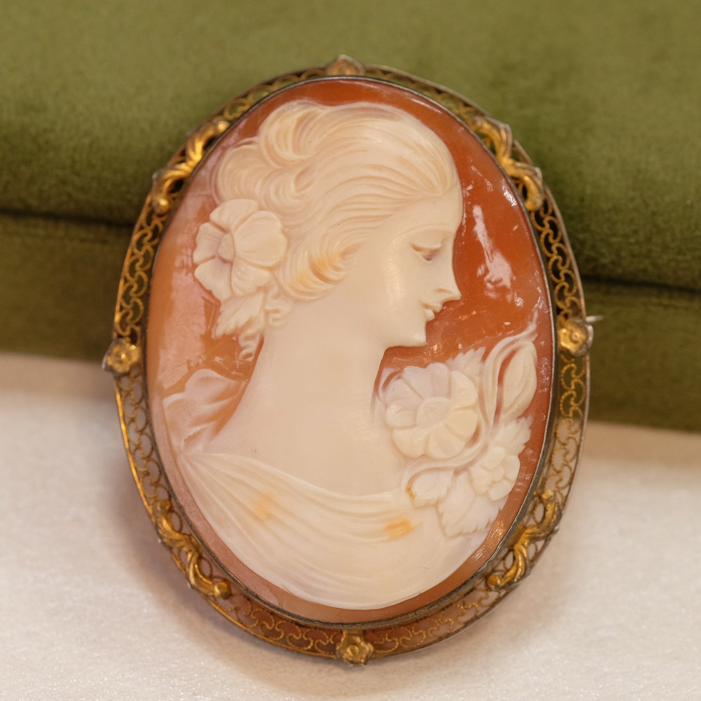 10K Gold Large Shell Cameo 1900s